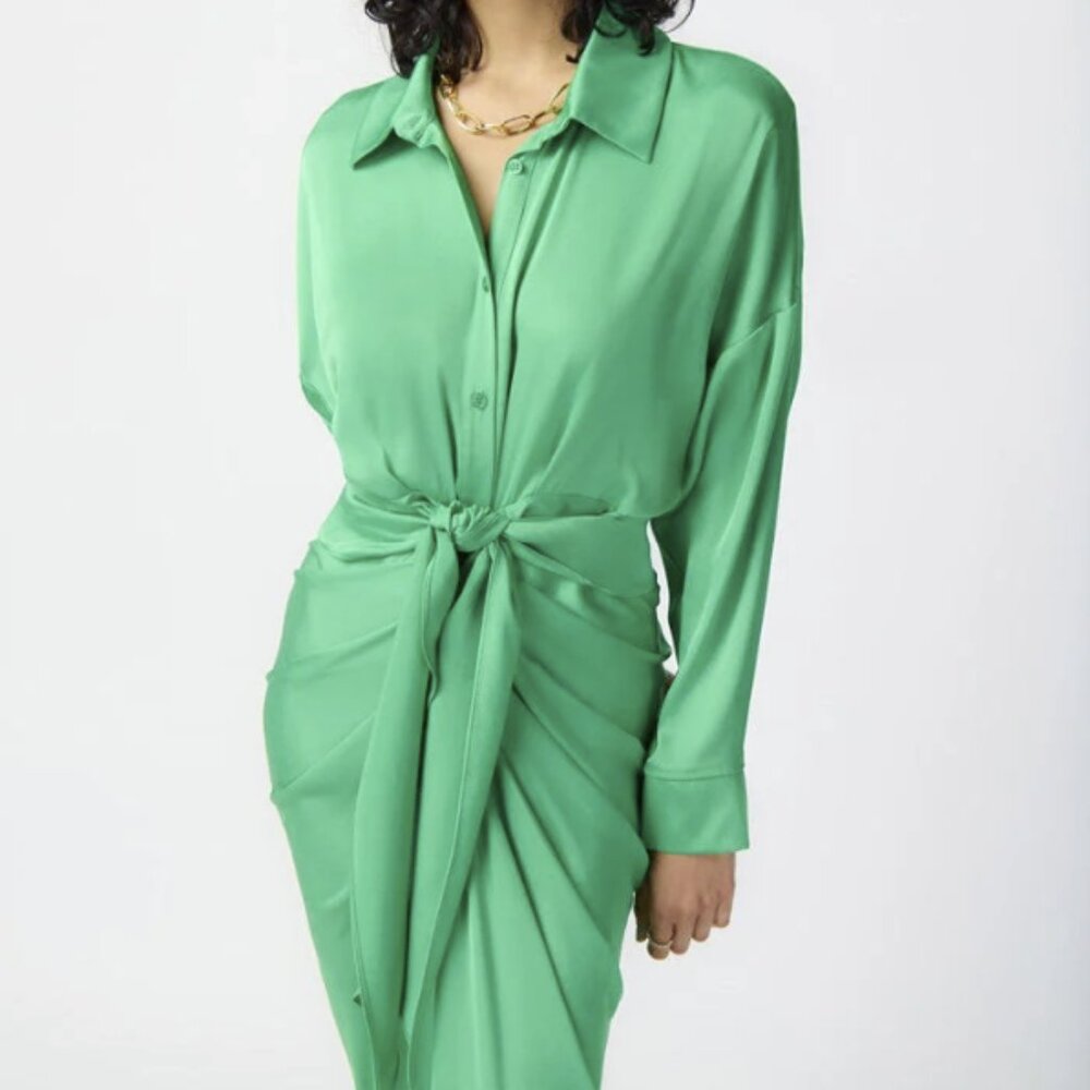 BNWT Joseph Ribkoff Island Green Satin Tie Dress 241236